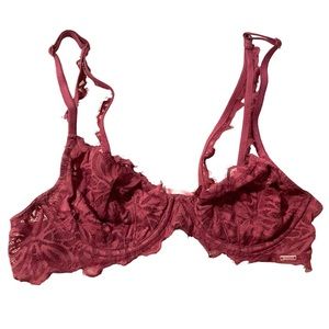 PINK Victoria's Secret Red Pink Maroon Lace Unlined Underwire Bralette Bra